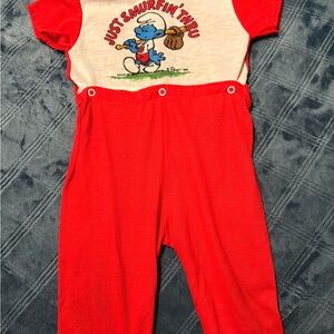 Vintage 80’s Red Smurf Graphic Baby Romper